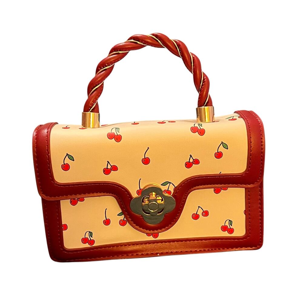 Cherries Twist Lock Handbag Convertible Strap Evening Trendy